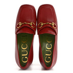 Gucci Goatskin Houdan Mid Heel Platform Loafers 35.5 Hibiscus Red