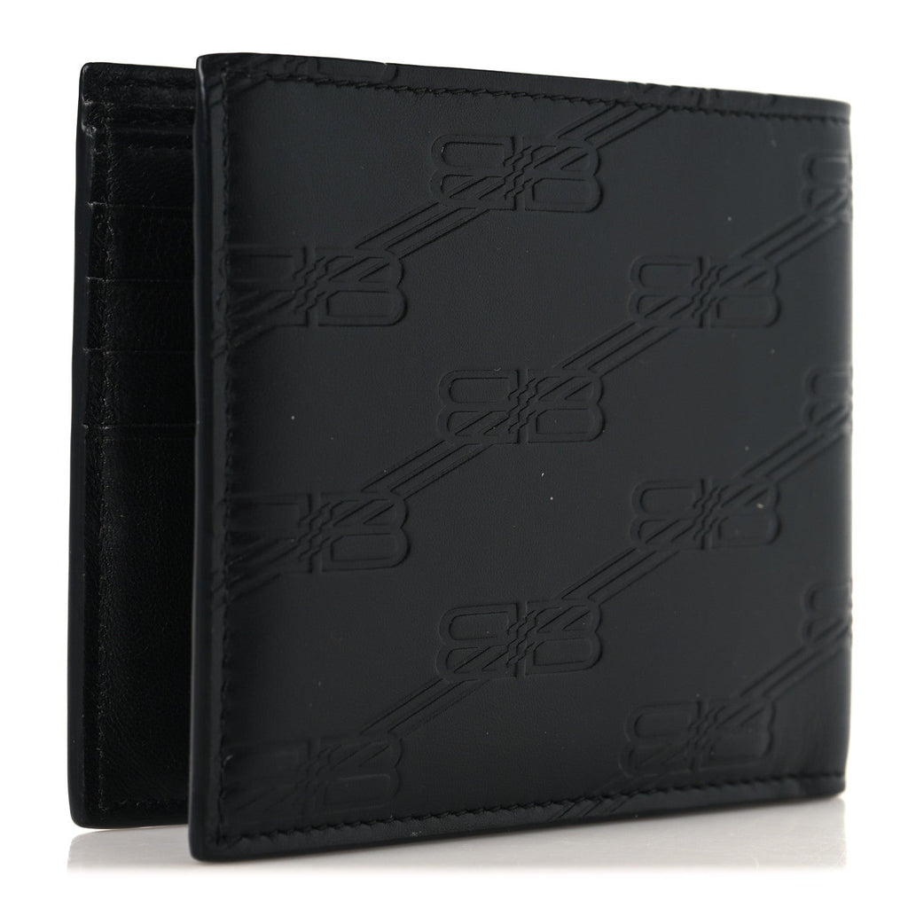 Balenciaga Calfskin BB Monogram Embossed Bi-Fold Wallet Black White