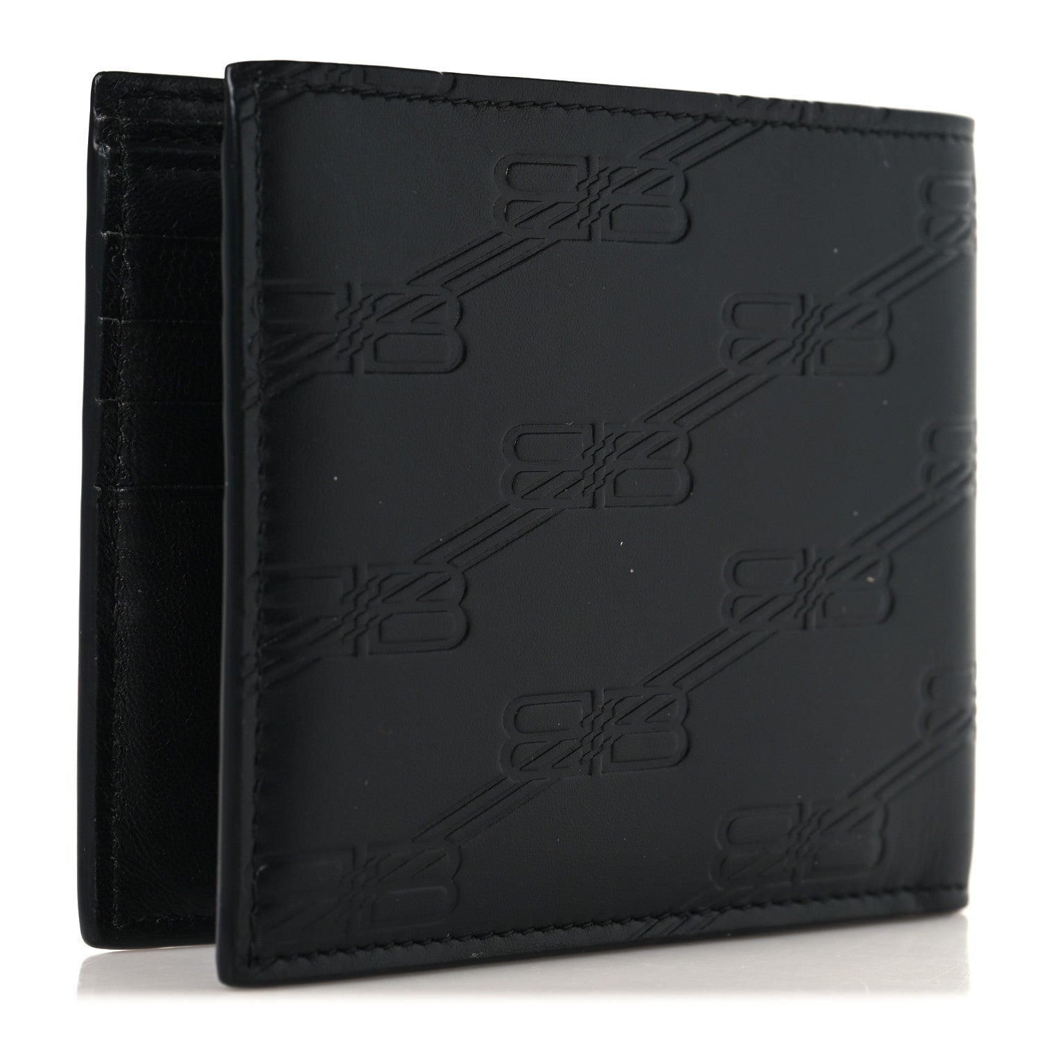 Balenciaga Calfskin BB Monogram Embossed Bi-Fold Wallet Black White