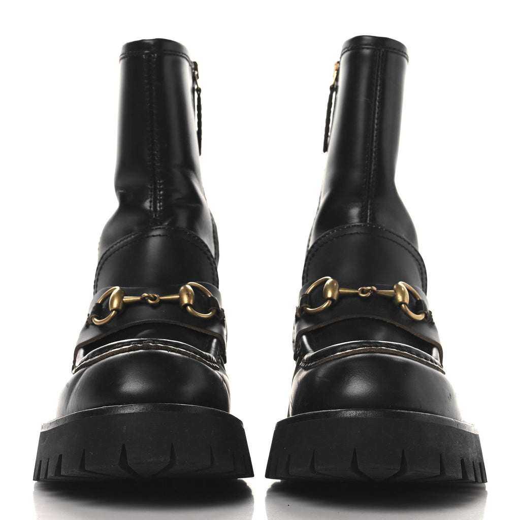 Gucci Cordovan Lux Womens Harald Horsebit 25mm Platform Boots 36 Black