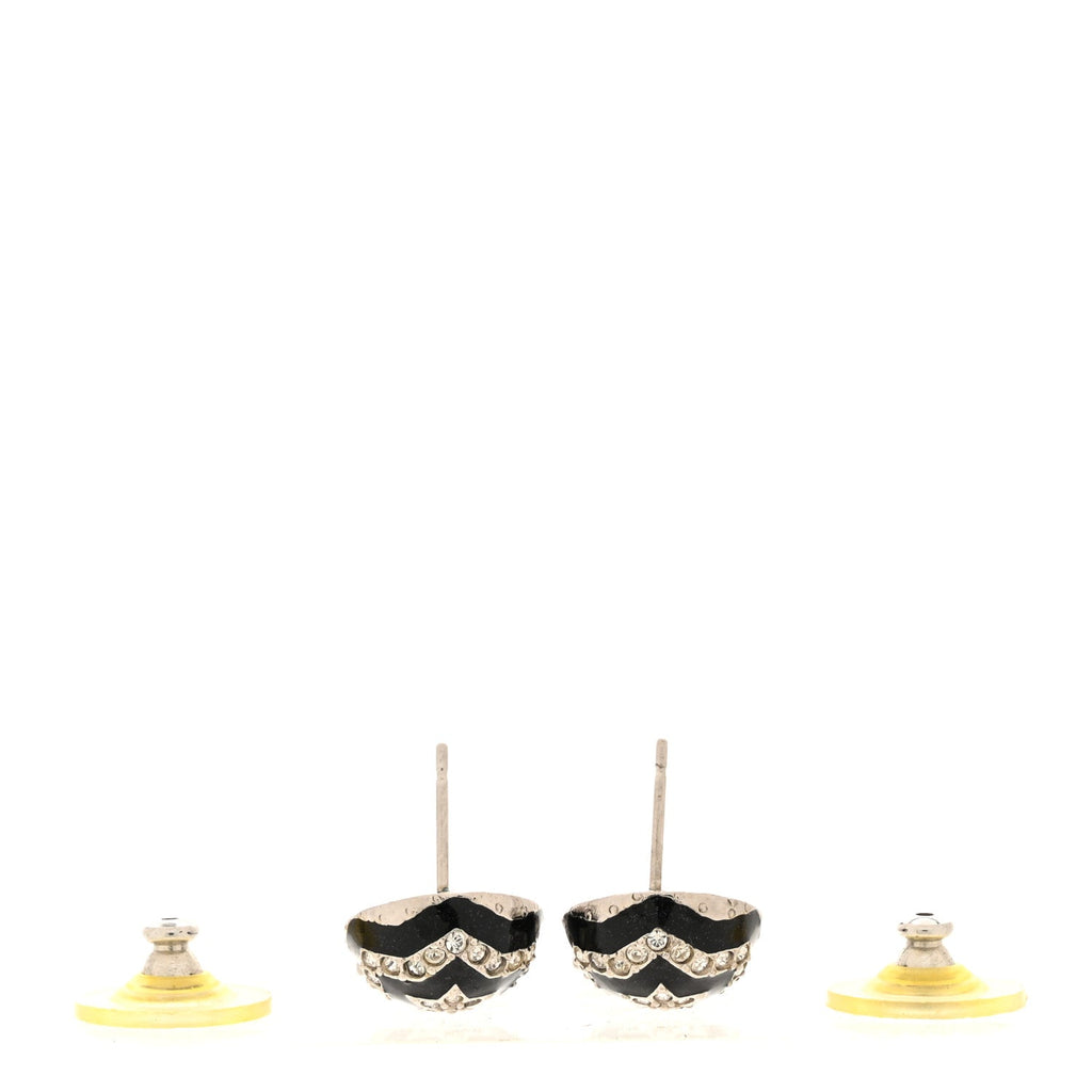 Chanel Resin Crystal CC Ball Drop Earrings Black Silver