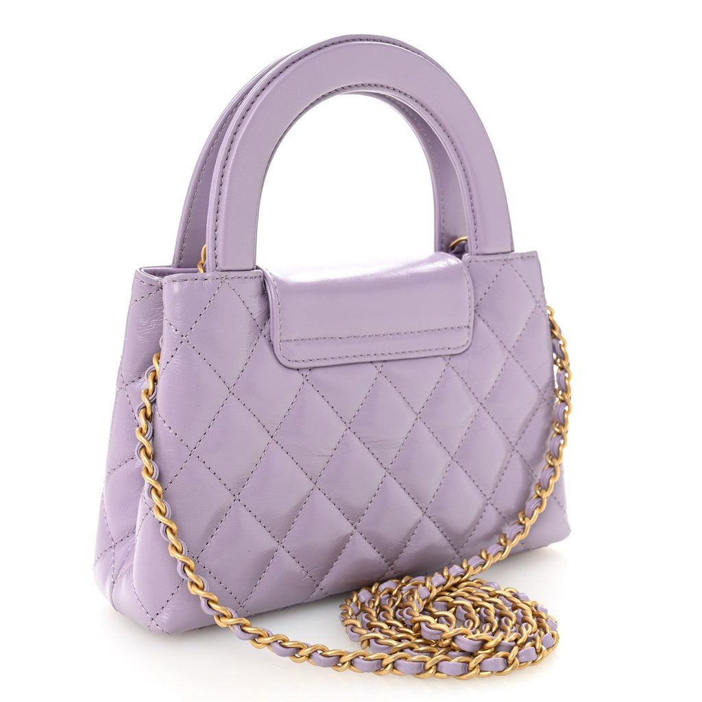 Chanel Shiny Aged Calfskin Quilted Nano Kelly Shopper Lilac