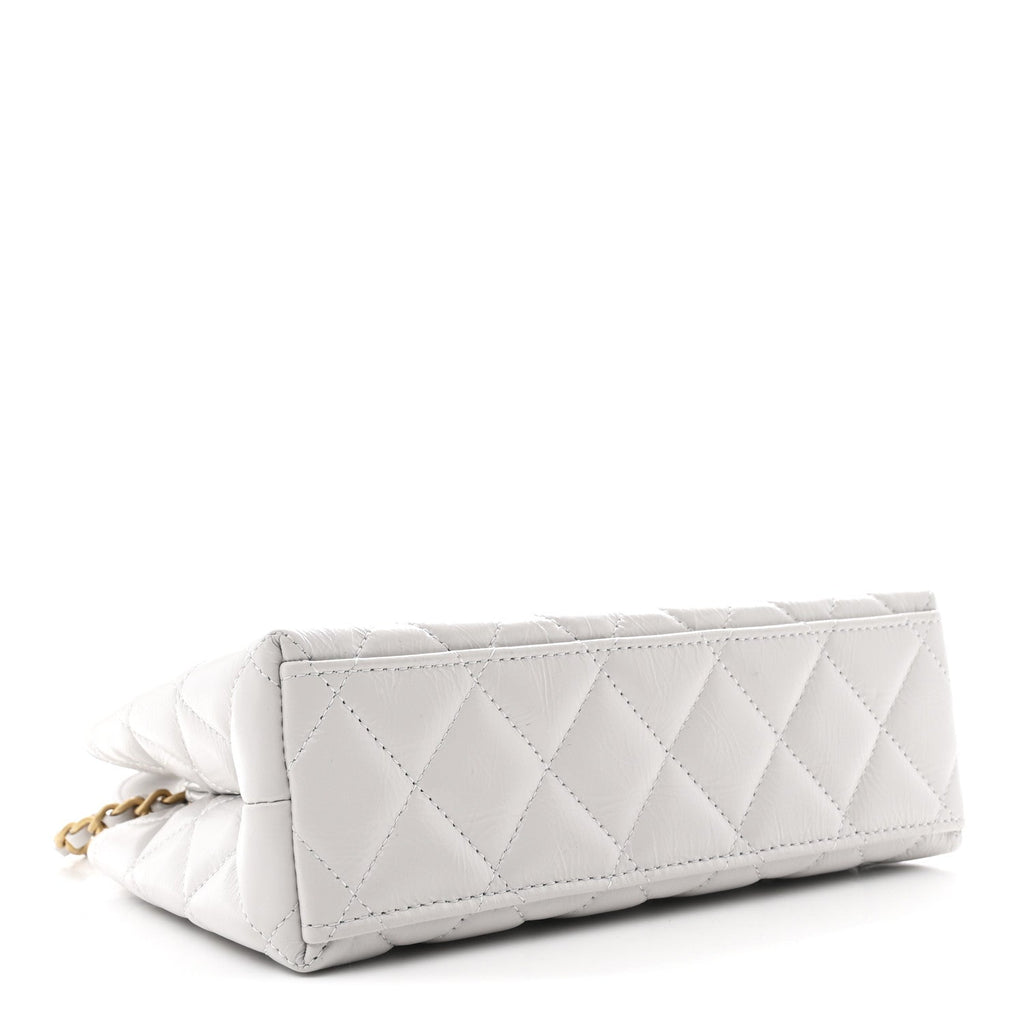 Chanel Shiny Aged Calfskin Quilted Nano Kelly Shopper Light Grey