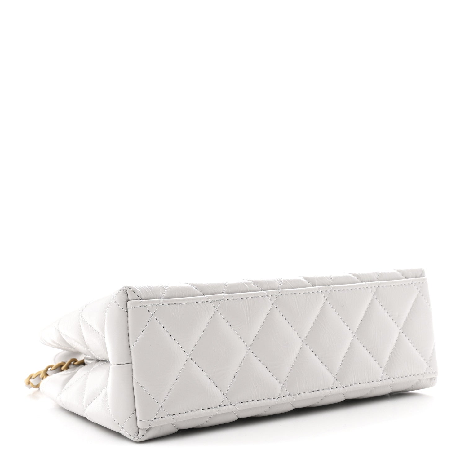 Chanel Shiny Aged Calfskin Quilted Nano Kelly Shopper Light Grey