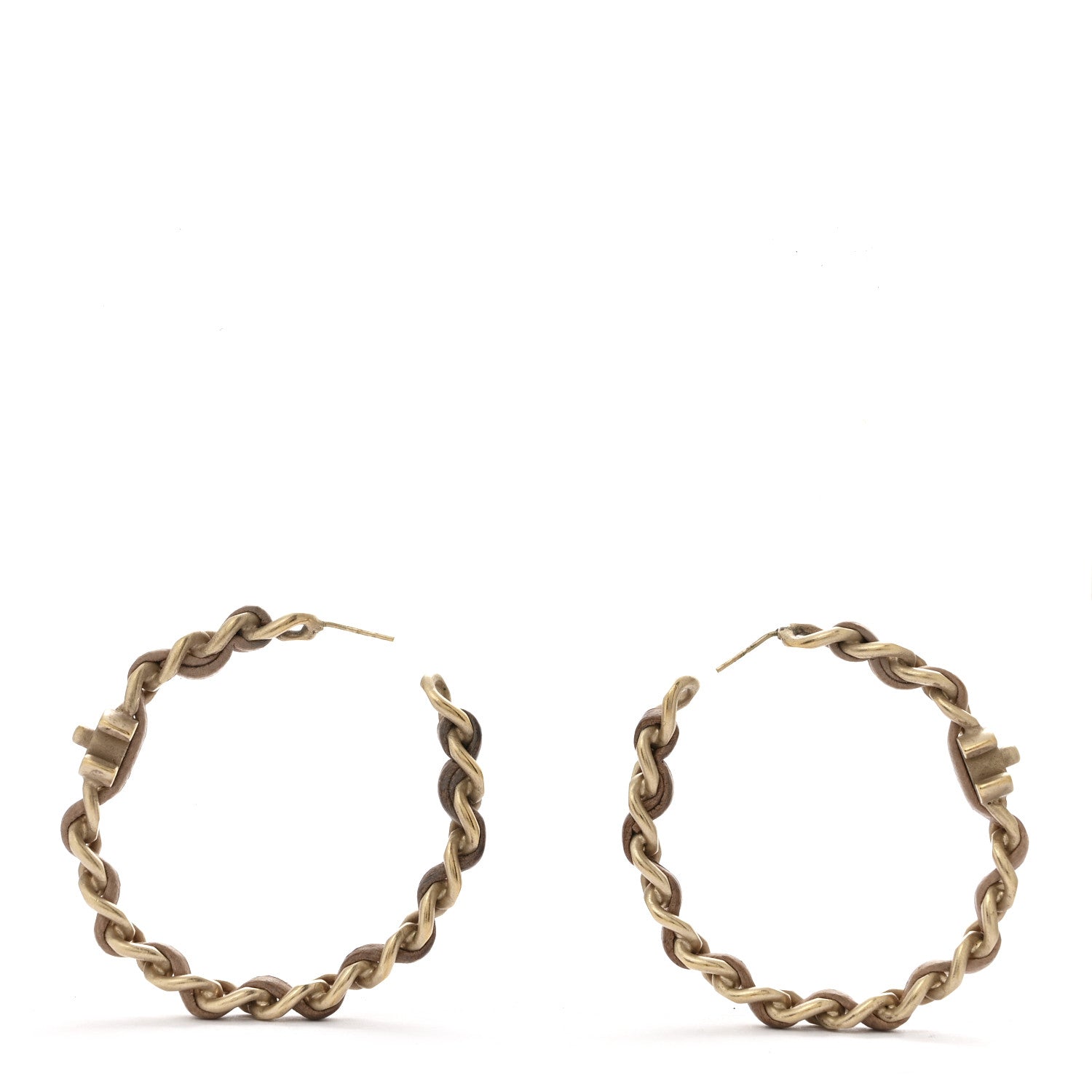 Chanel Lambskin CC Turnlock Chain Hoop Earrings Matte Gold Beige