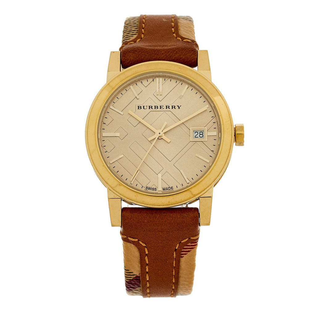 Burberry Stainless Steel Calfskin 38mm Quartz Watch Champagne BU9026