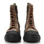 Fendi Fabric Jacquard Vitello FF Domino 50mm Biker Boots 38 Tobacco Black Sand