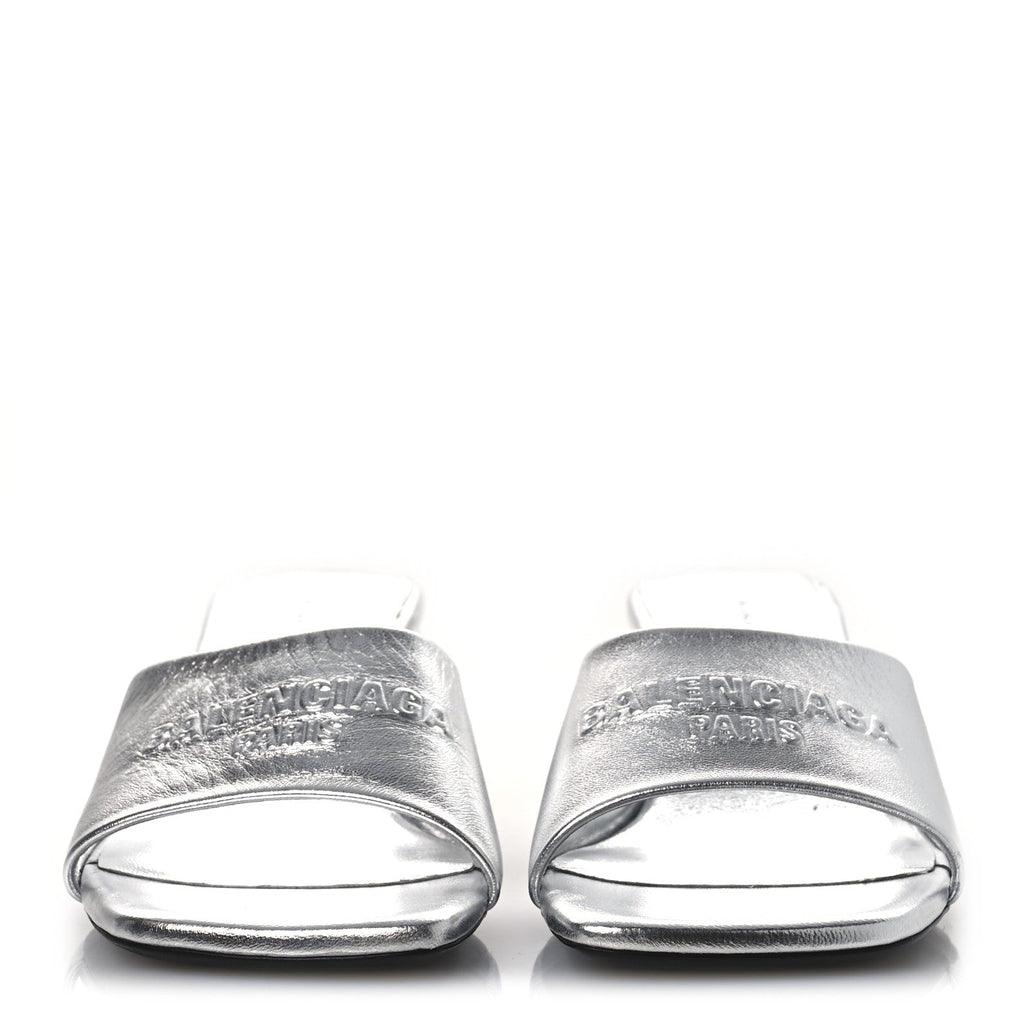 Balenciaga Metallic Sheepskin Duty Free 70mm Sandals 39 Silver