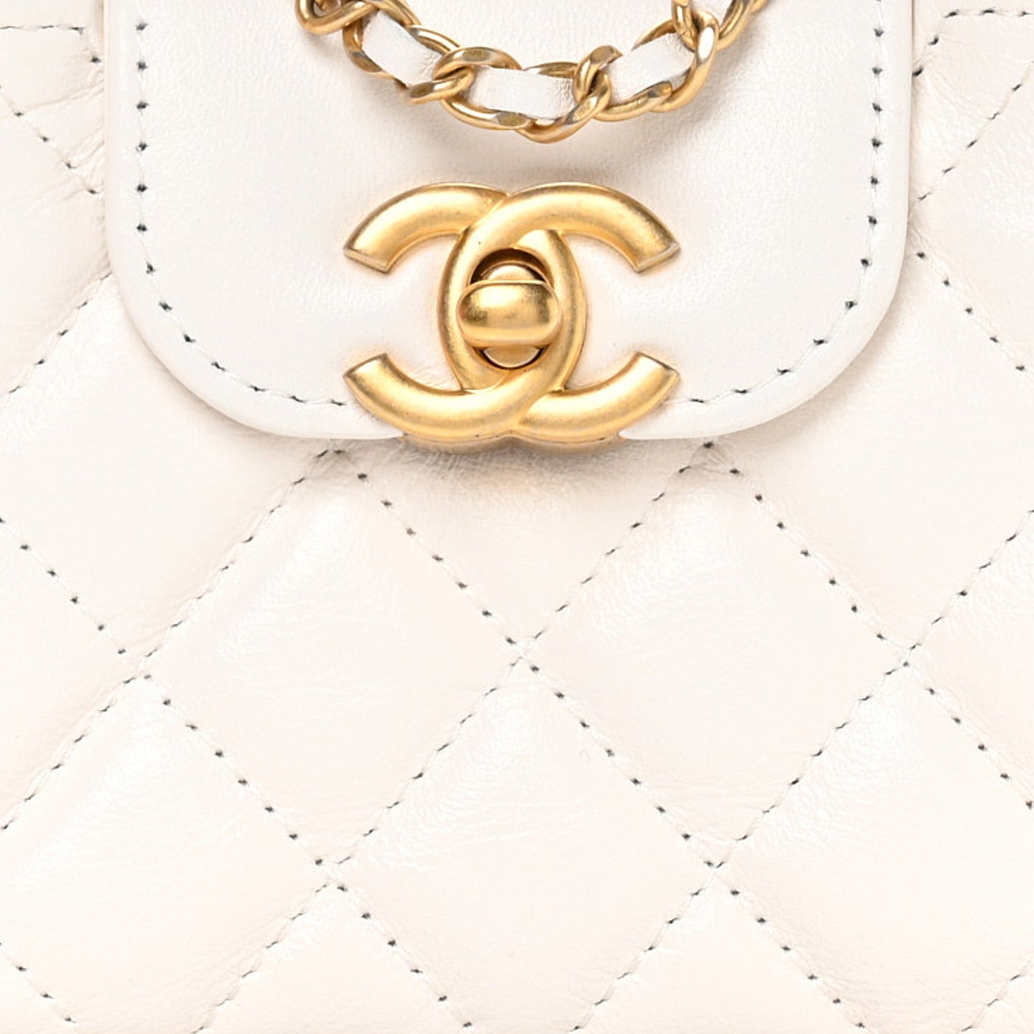 Chanel Shiny Aged Calfskin Quilted Mini Nano Kelly Shopper White