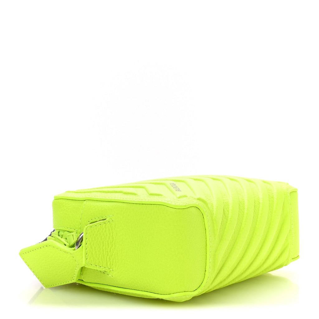 Balenciaga Grained Calfskin Embossed Car Camera Bag Yellow Fluo Black