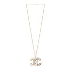Chanel Pearl Crystal CC Pendant Necklace Gold