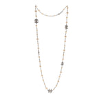 Chanel Graduated Pearl Crystal CC Long Necklace Silver
