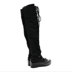 Chanel Nylon Rubber CC Lace Up Thigh High Boots 40 Black