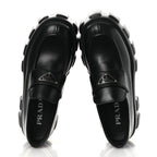 Prada Spazzolato Rois Metal Triangle Logo Monolith 55mm Loafers 39 Black