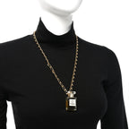 Chanel Metal Lambskin Resin CC No 5 Perfume Bottle Necklace Gold Black