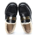 Christian Dior Brushed Calfskin Shearling Dior Code Lug Sole 15mm Loafers 35.5 Black Natural