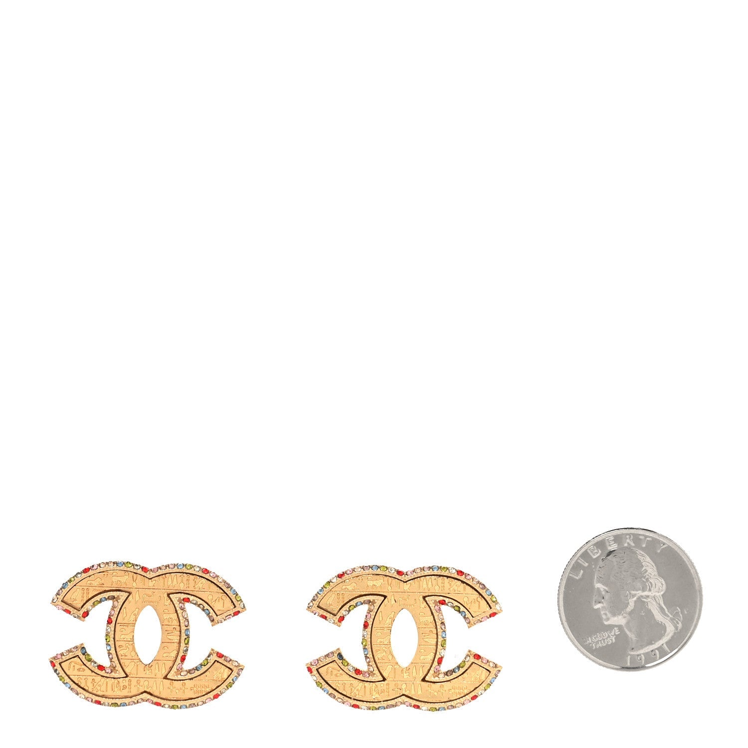 Chanel Metal Crystal Scarab CC Earrings Gold Multicolor