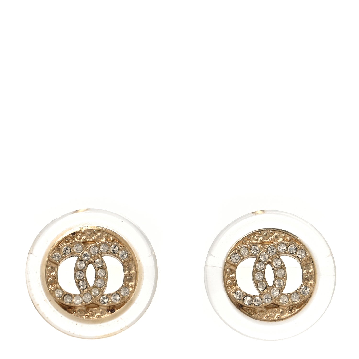 Chanel Resin Crystal CC Button Earrings Gold