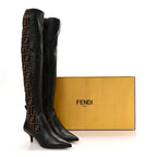 Fendi Nappa Microfiber Fabric FF Rockoko Thigh High Boots 37 Ebano Tobacco Black
