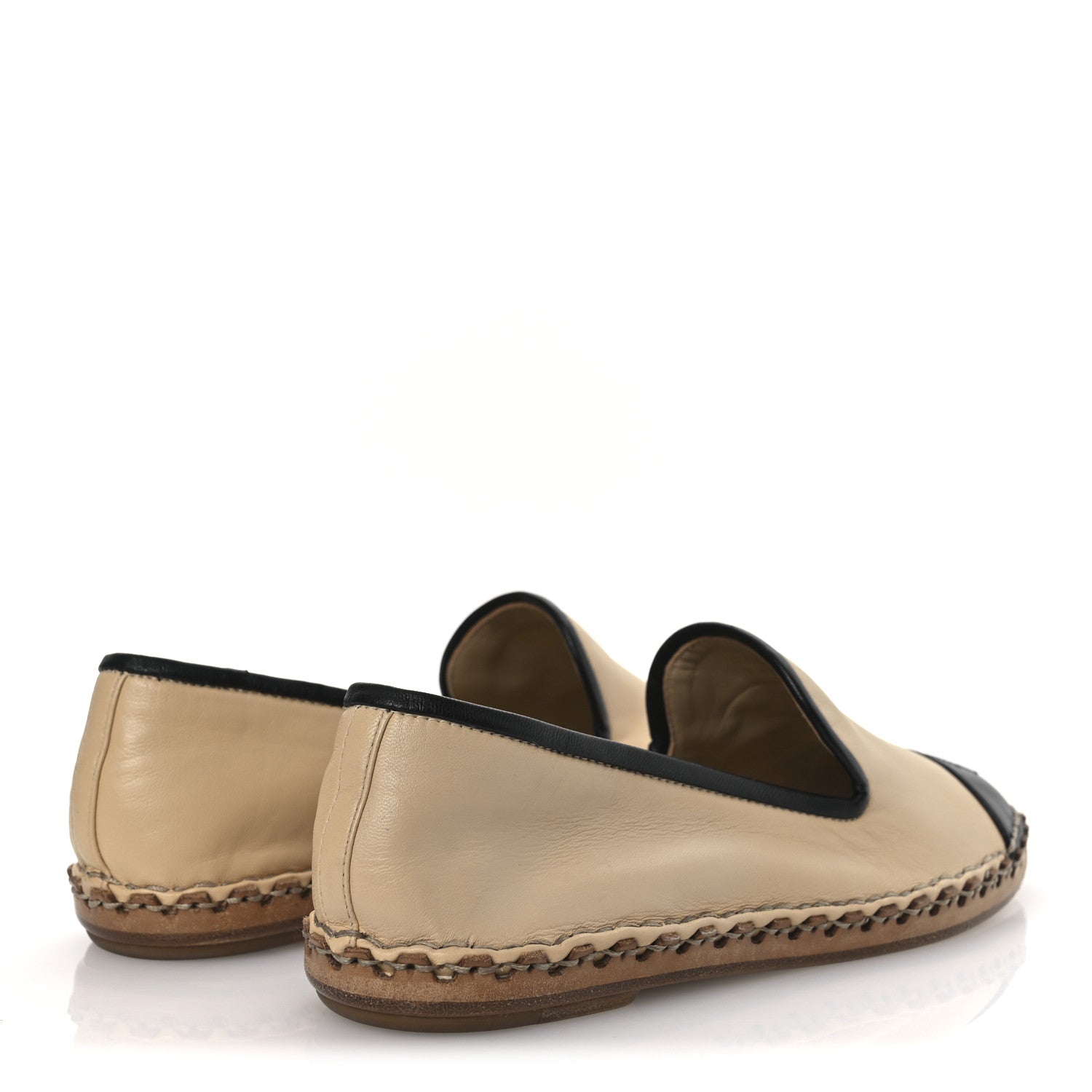 Chanel Lambskin Chain CC Mocassin Loafer Espadrilles 36 Beige Black