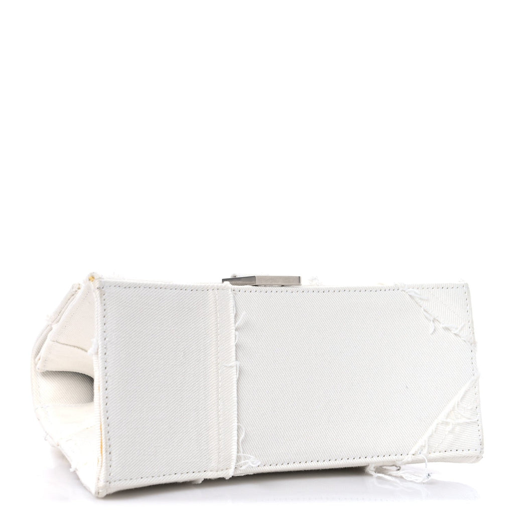 Balenciaga Denim Patchwork Small Hourglass Top Handle Bag White