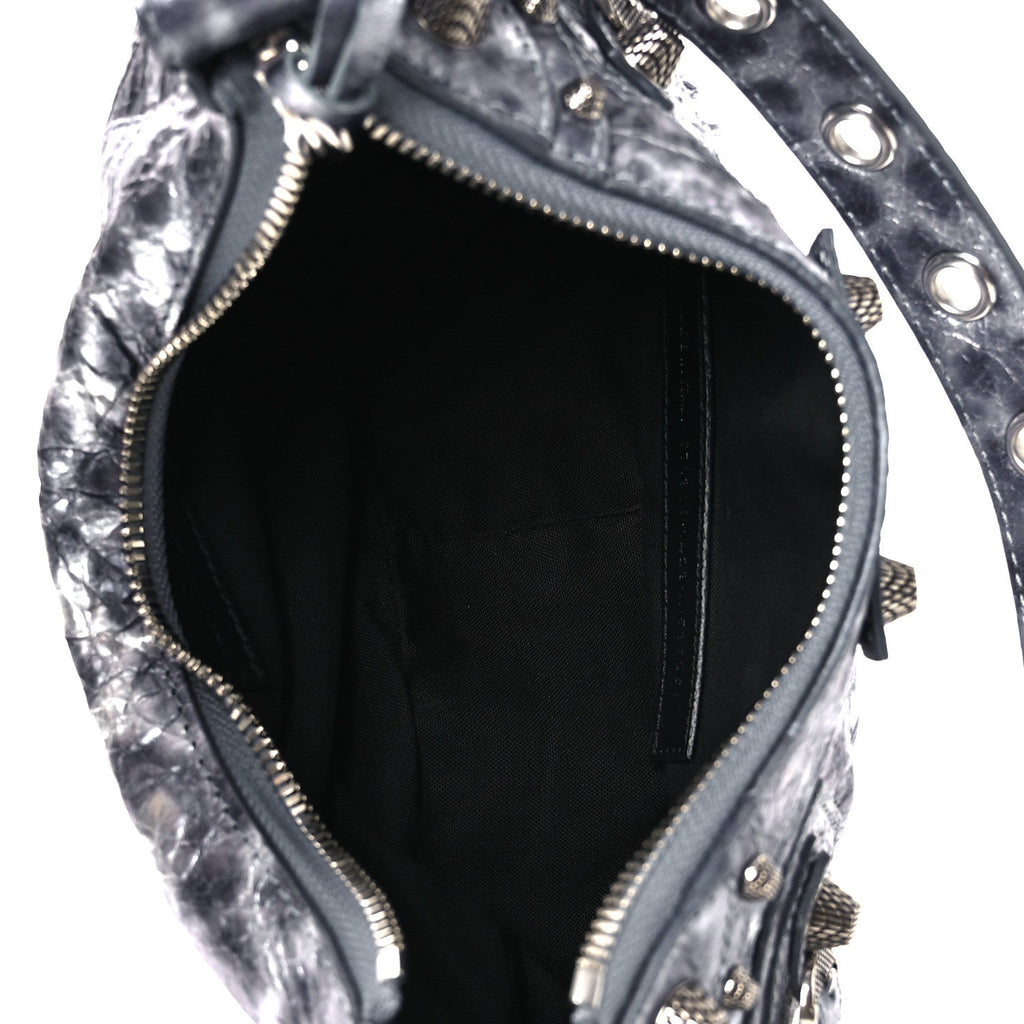Balenciaga Metallic Agneau Arena Leopard Le Cagole Shoulder Bag XS Dark Grey