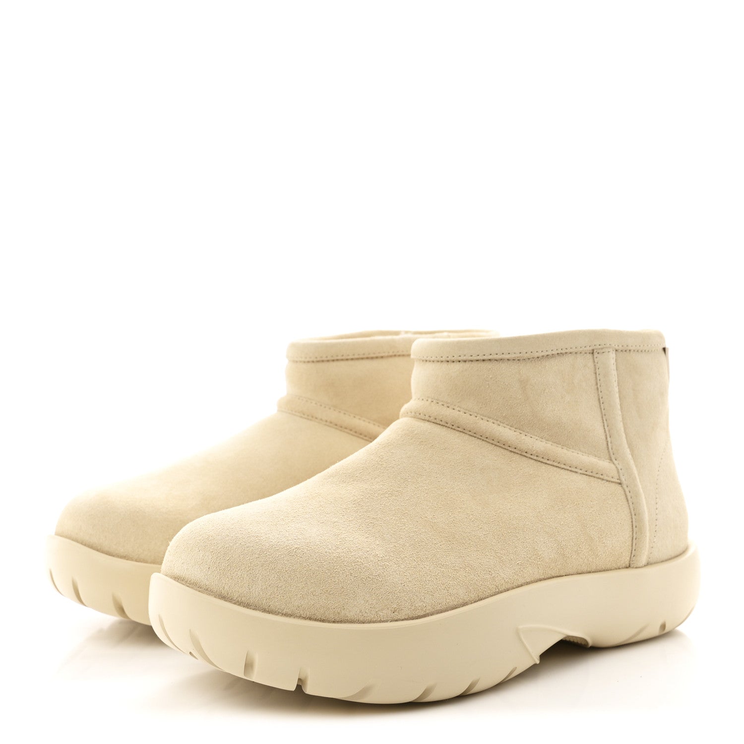 Bottega Veneta Suede Shearling Snap Ankle Boots 36 Porridge