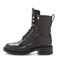 Chanel Shiny Calfskin Quilted CC Lace Up Combat Boots 37.5 Dark Burgundy