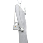 Chanel Shiny Aged Calfskin Quilted Nano Kelly Shopper Light Grey