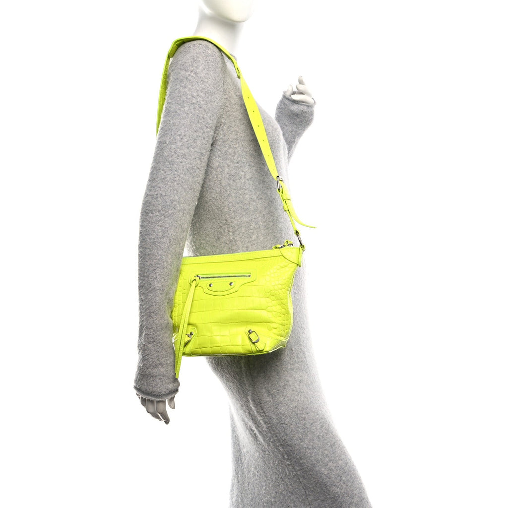 Balenciaga Extra Supple Calfskin Crocodile Embossed Neo Classic Hardware Hobo XS Flou Yellow
