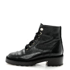 Chanel Shiny Calfskin Velvet Pearl Combat Short Boots 38.5 Black