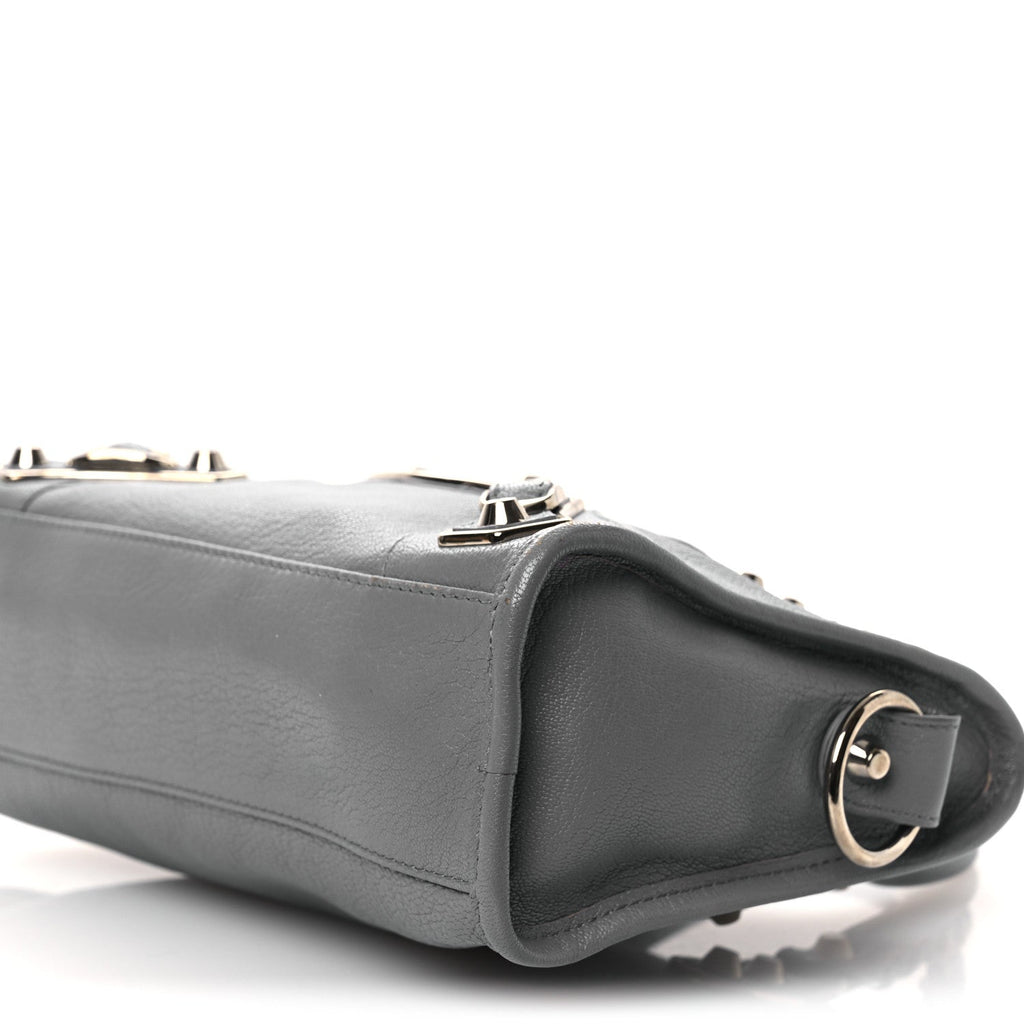 Balenciaga Chevre Silver Metallic Edge Hardware Mini City Bleu Acier