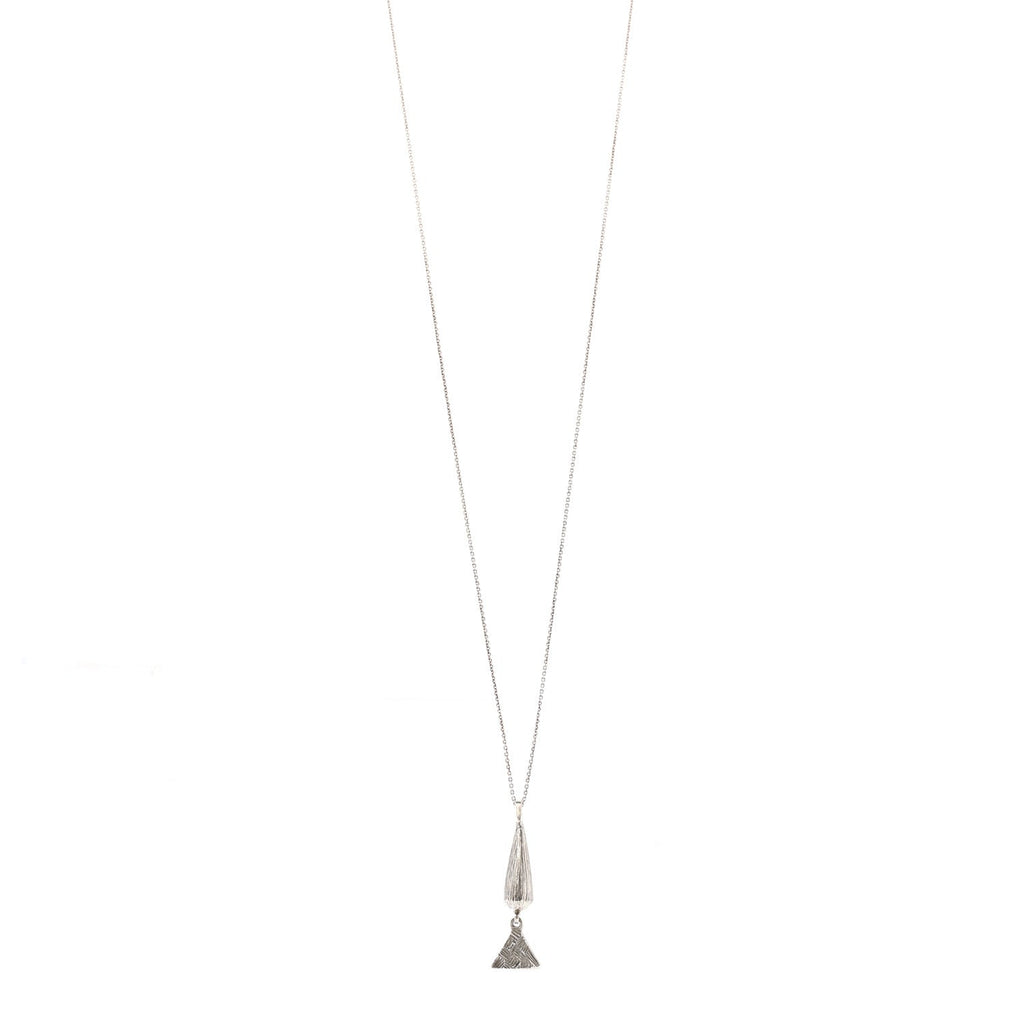 Saint Laurent Brass Triangle Pendant Long Necklace Oxidized Silver