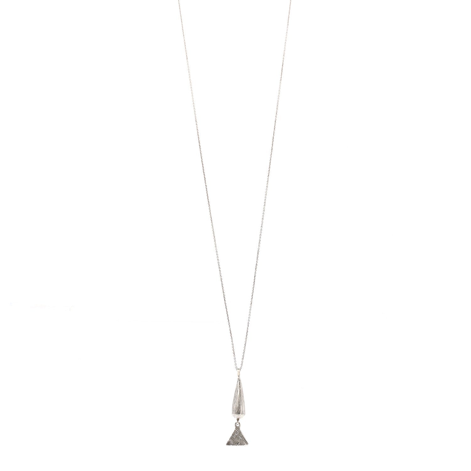 Saint Laurent Brass Triangle Pendant Long Necklace Oxidized Silver
