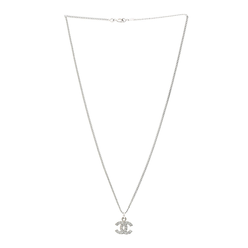 Chanel Crystal Timeless CC Necklace Silver