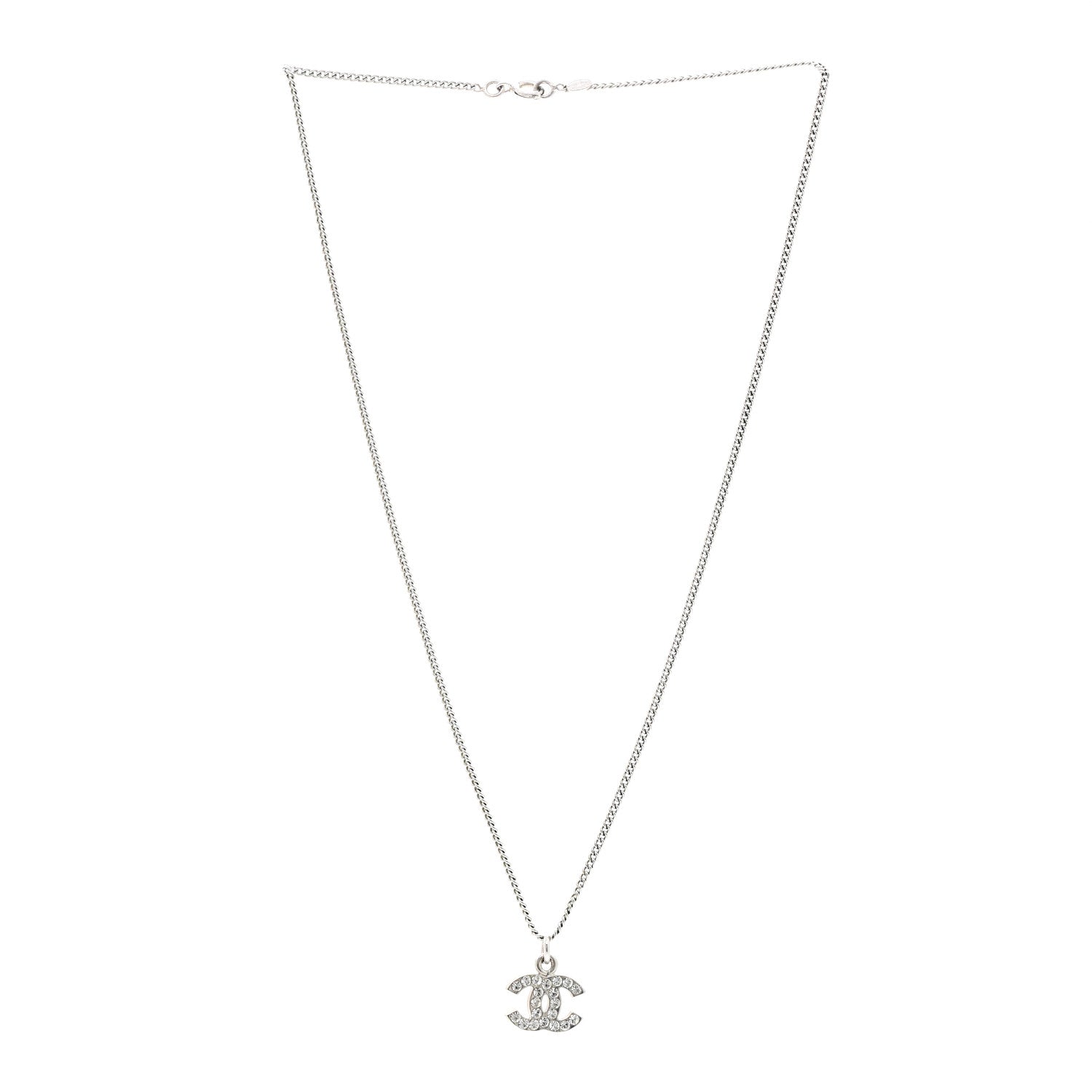 Chanel Crystal Timeless CC Necklace Silver
