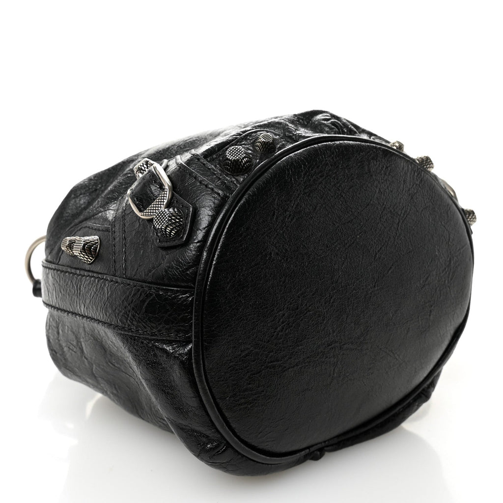 Balenciaga Agneau Arena Le Cagole Bucket Bag XS Black