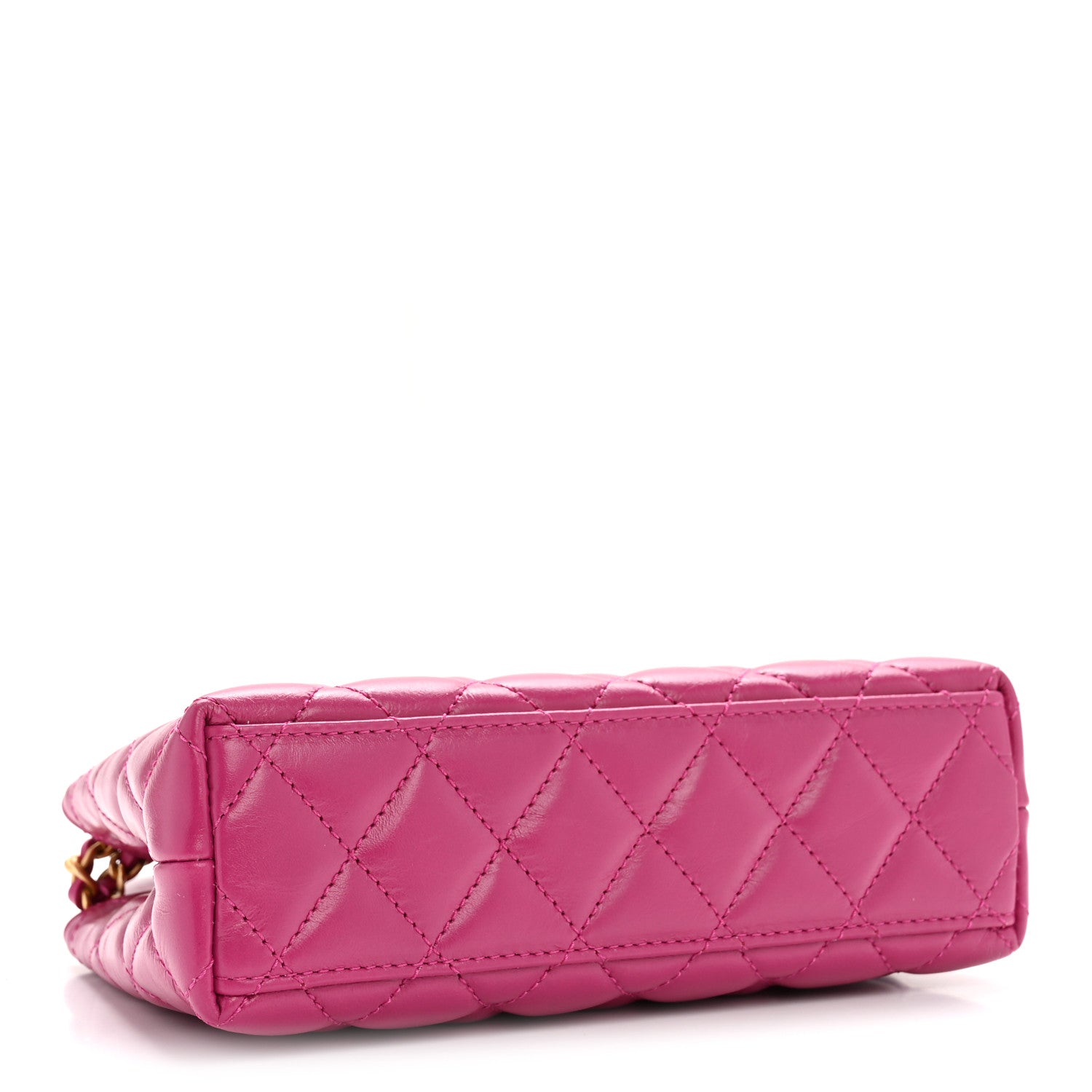 Chanel Shiny Aged Calfskin Quilted Nano Kelly Shopper Dark Pink