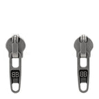 Balenciaga Metal Zip Up Earrings Silver
