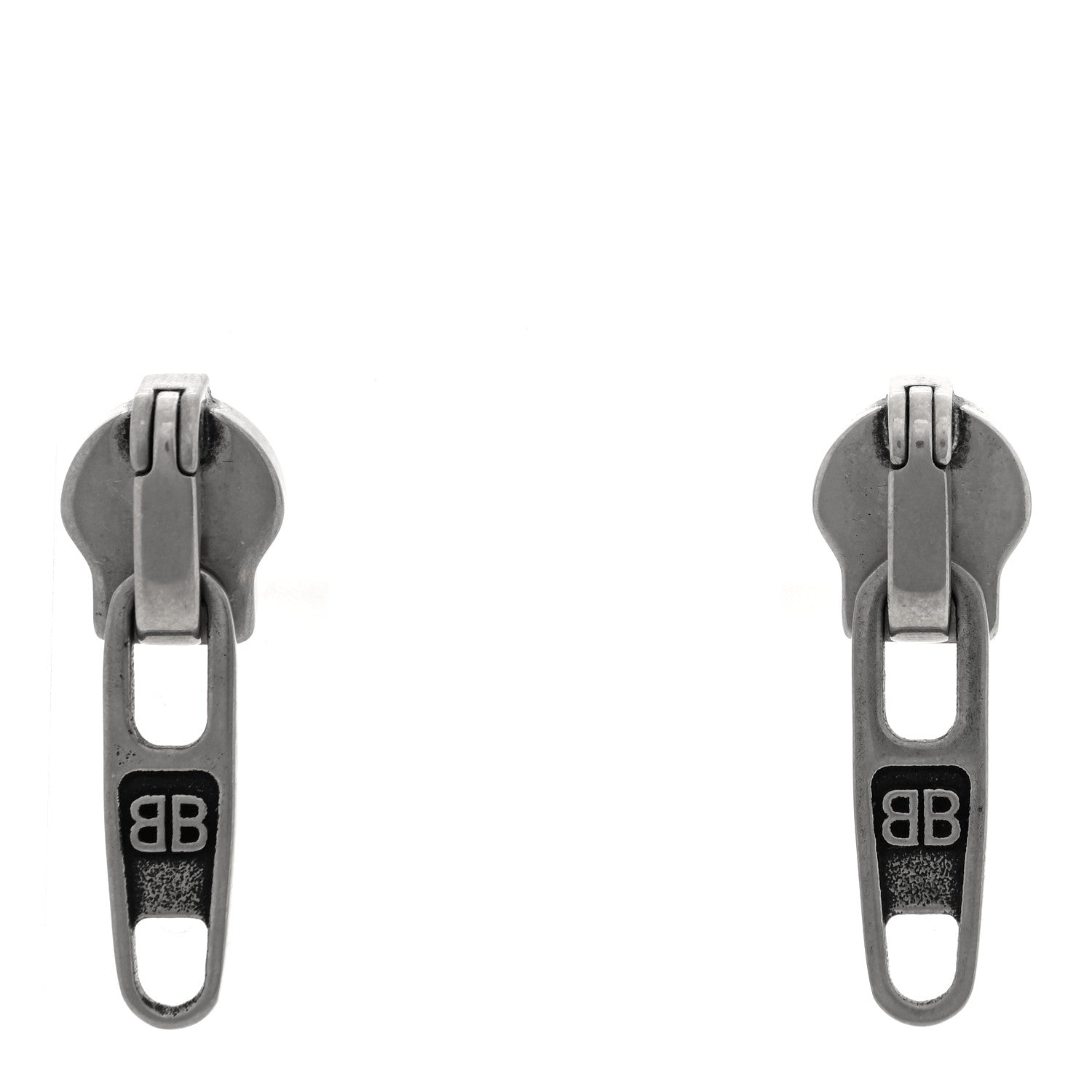 Balenciaga Metal Zip Up Earrings Silver