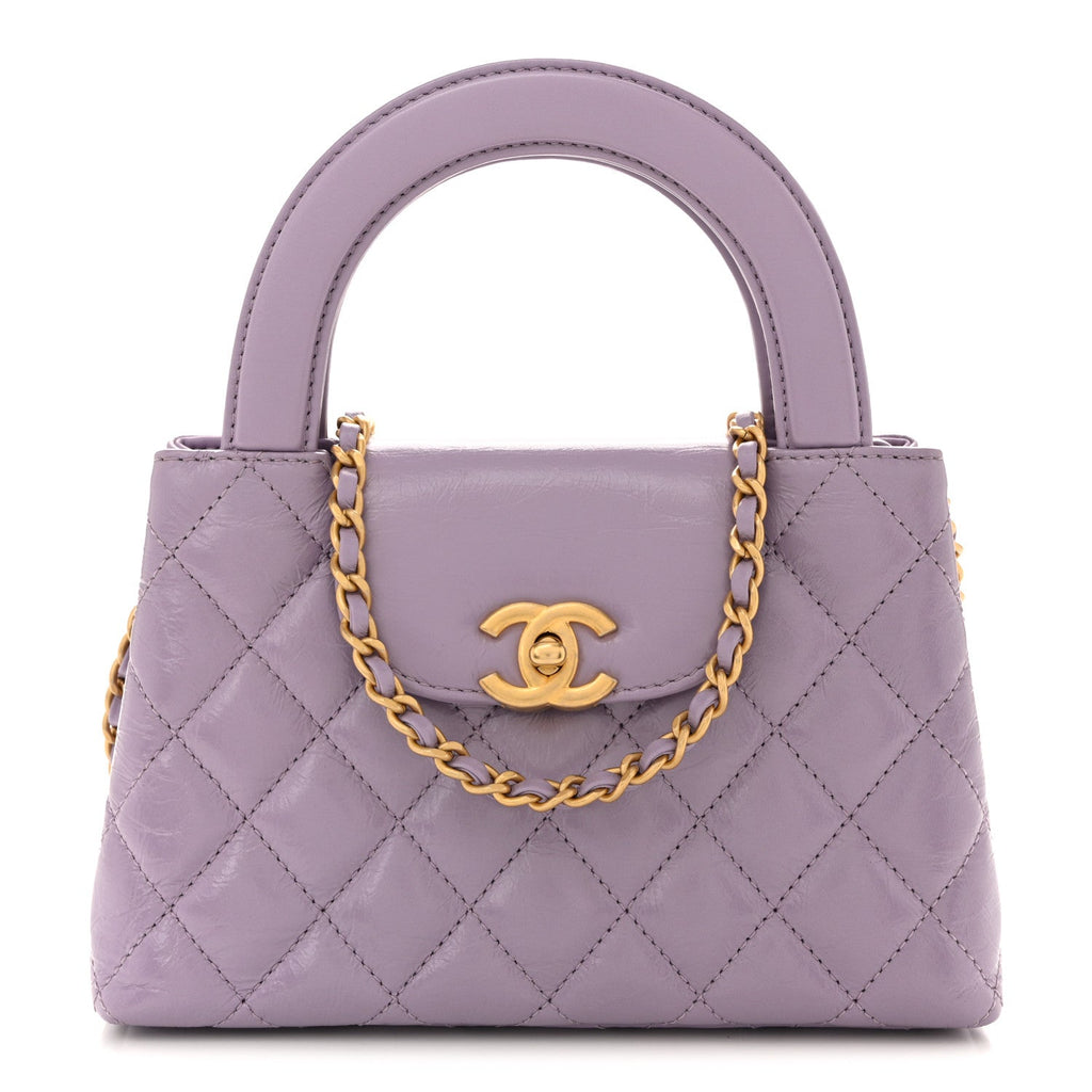 Chanel Shiny Aged Calfskin Quilted Nano Kelly Shopper Lilac