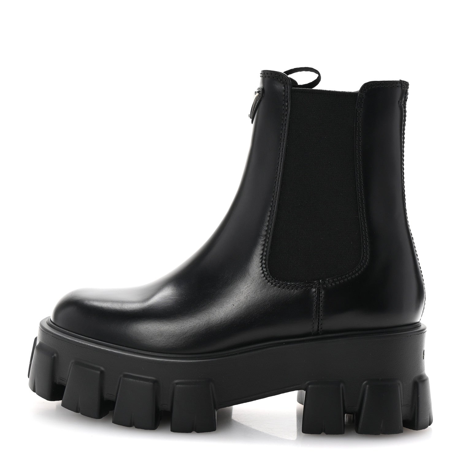 Prada Spazzolato Rois Triangle Monolith Chelsea 55mm Boots 35.5 Black