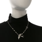 Chanel Pearl Crystal CC Star Bird Necklace Silver Pearly White