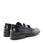 Chanel Shiny Calfskin Logo Loafers 38.5 Black