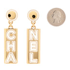Chanel Metal Enamel Cha-Nel Logo Drop Earrings Gold Black