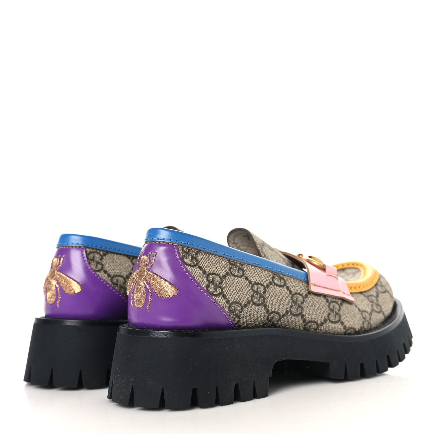 Gucci GG Supreme Monogram Cordovan Lux Womens Harald Horsebit 25mm Platform Loafers 35.5 Beige Sugar Pink Crop Shine Purple Marine
