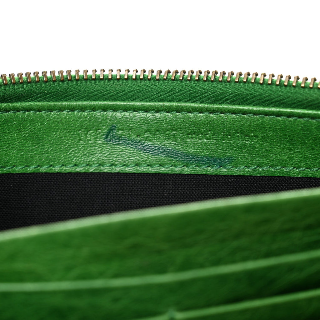 Balenciaga Agneau Classic Hardware Money Wallet Vert Poker