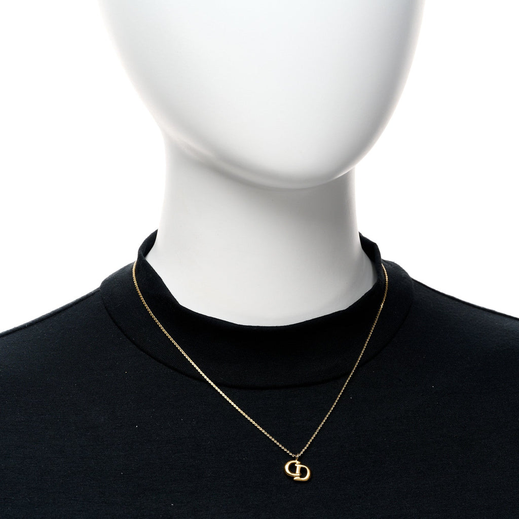 Christian Dior Metal Crystal CD Logo Pendant Necklace Gold