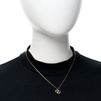 Christian Dior Metal Crystal CD Logo Pendant Necklace Gold