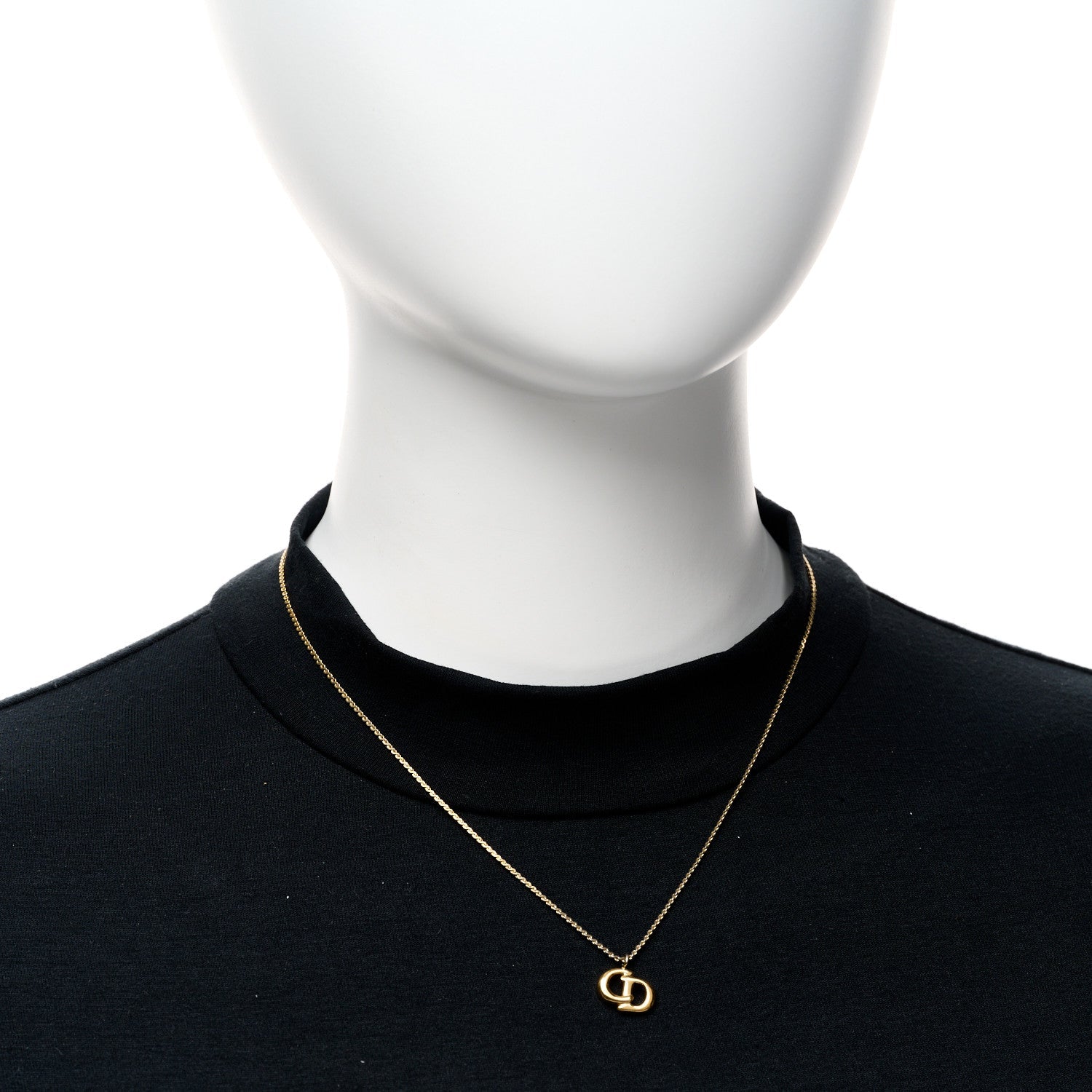Christian Dior Metal Crystal CD Logo Pendant Necklace Gold